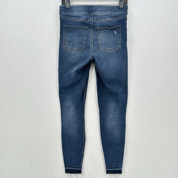 Spanx Jeans Women Medium Ankle Skinny Blue Pull On Stretch Denim Distressed Fray - Picture 2 of 14
